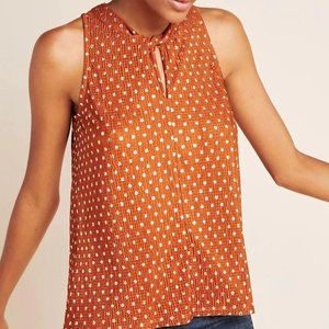 Anthropologie Metallic Brown & Silver Polka Dot Print Sleeveless Top